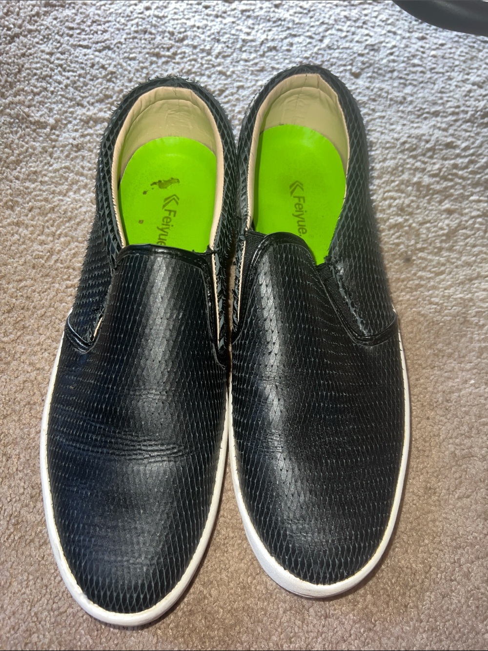Feiyue Black Slip-On Loafers with Neon Green Insole